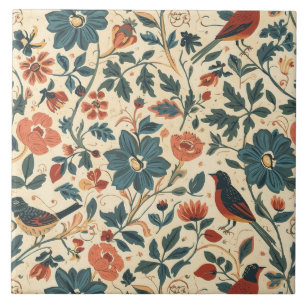 Azulejo Elegante Nouveau Floral Vintage Aves