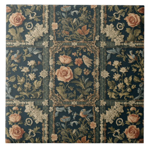Azulejo Elegante Nouveau Floral Vintage Aves