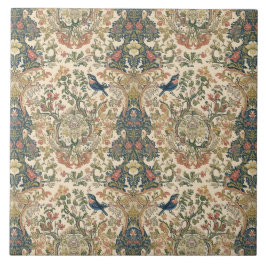 Azulejo Elegante Nouveau Floral Vintage con Aves
