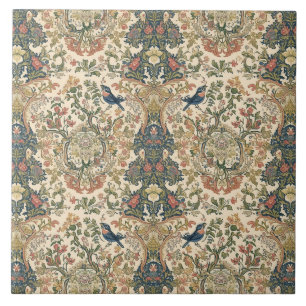 Azulejo Elegante Nouveau Floral Vintage con Aves