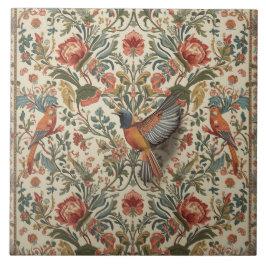 Azulejo Elegante Nouveau Floral Vintage con Aves
