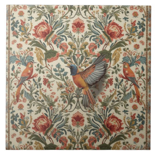 Azulejo Elegante Nouveau Floral Vintage con Aves