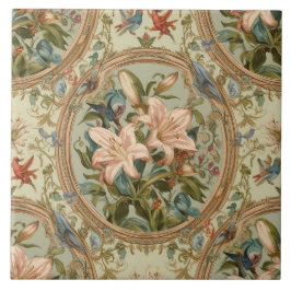 Azulejo Elegante Nouveau Floral Vintage con Aves