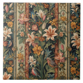 Azulejo Elegante Nouveau Floral Vintage con Aves