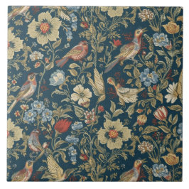 Azulejo Elegante Nouveau Floral Vintage con Aves