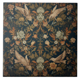 Azulejo Elegante Nouveau Floral Vintage con Aves