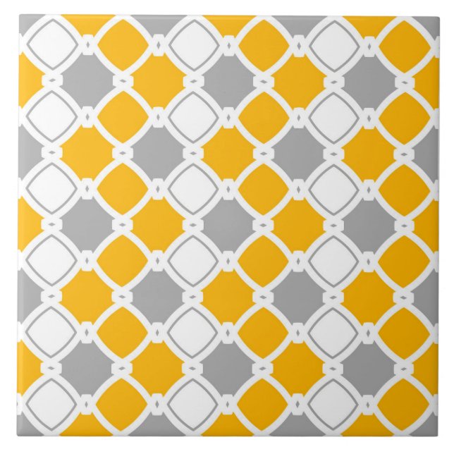 Azulejo Elegante ornamental, blanco, amarillo mostaza, gri (Frente)