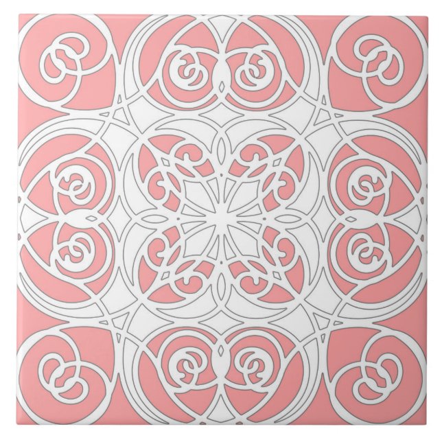 Azulejo Elegante, ornamental, moderno, rosa pastel, blanco (Frente)