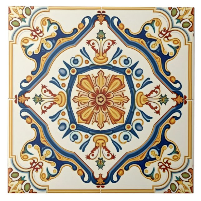 Azulejo Elegante Ornato Colorido Español (Frente)