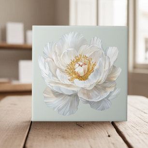 Azulejo Elegante país francés de peonia blanca floreciente
