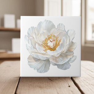 Azulejo Elegante país francés de peonia blanca floreciente