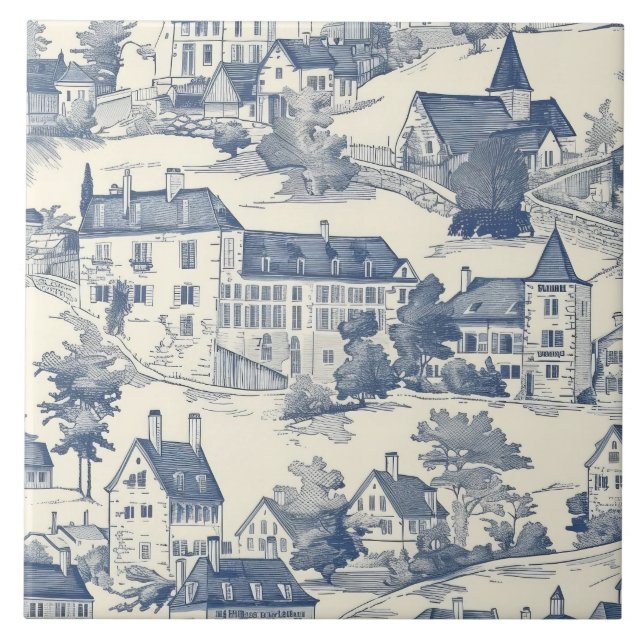 Azulejo Elegante paisaje del pueblo de la tela azul de Jou (Frente)