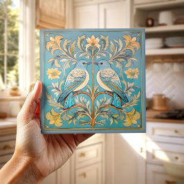 Azulejo Elegante pájaros Art Nouveau Pat#23 Verde azulado