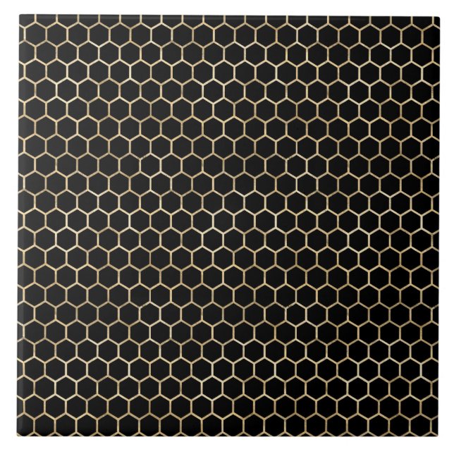 Azulejo Elegante panal de abeja negro dorado (Frente)
