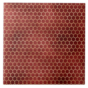 Azulejo Elegante panal de abeja rojo dorado
