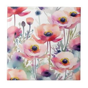 Azulejo Elegante patrón anémico rosa y púrpura