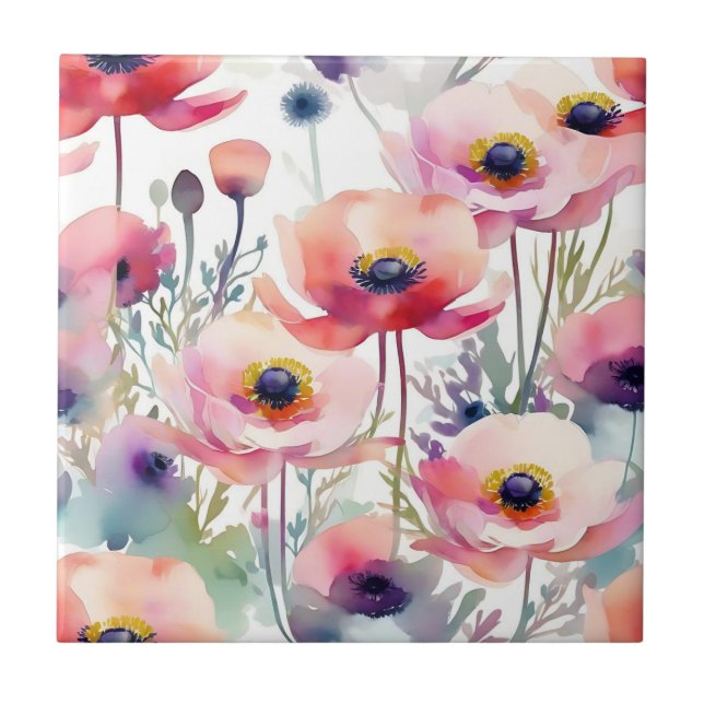 Azulejo Elegante patrón anémico rosa y púrpura (Frente)