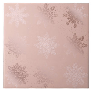 Azulejo Elegante patrón de copos de nieve Rosa Navidades 