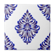 Elegante Patrón De Damasco Azul Y Blanco De La Arm