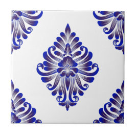 Azulejo Elegante Patrón De Damasco Azul Y Blanco De La Arm
