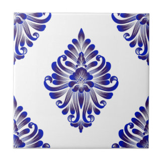 Azulejo Elegante Patrón De Damasco Azul Y Blanco De La Arm