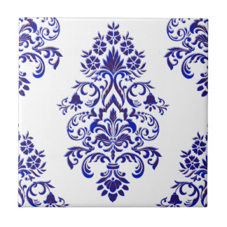 Azulejo Elegante Patrón De Damasco Azul Y Blanco De La Arm