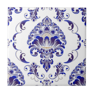 Azulejo Elegante Patrón De Damasco Azul Y Blanco De La Arm