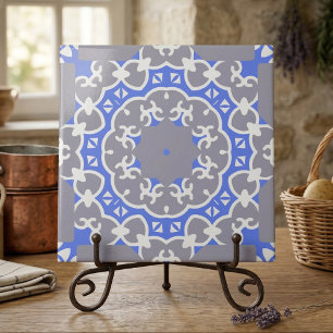 Azulejo Elegante patrón de Damasco elegante azul gris y bl