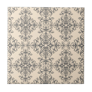 Azulejo Elegante patrón de estilo damasco en crema y gris