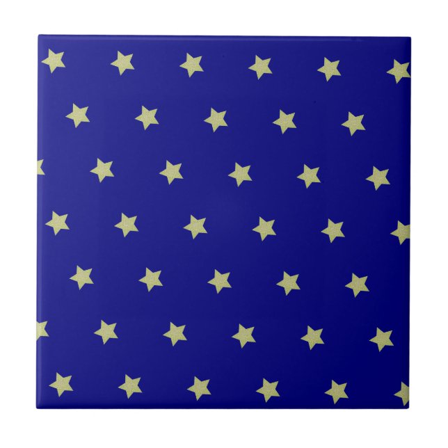 Azulejo Elegante patrón de estrella dorada y azul  (Frente)