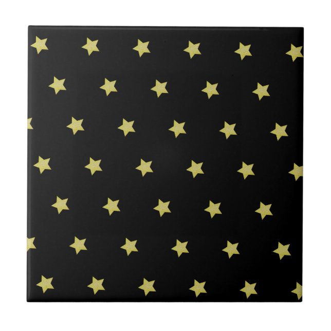Azulejo Elegante patrón de estrellas en oro y negro  (Frente)