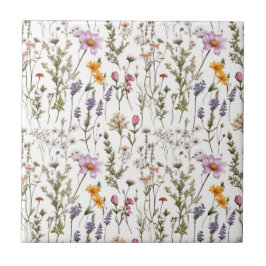Azulejo Elegante patrón de flores silvestres rosa púrpura
