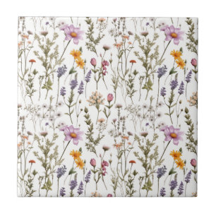 Azulejo Elegante patrón de flores silvestres rosa púrpura