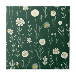 Azulejo Elegante patrón de flores silvestres sobre verde o
