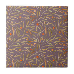 Azulejo Elegante patrón de hoja de acuarela Fondo púrpura