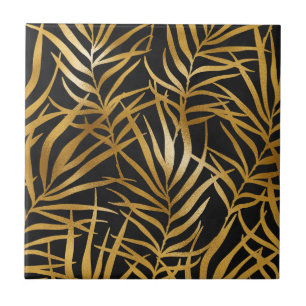 Azulejo Elegante patrón de hojas con brillo dorado de la n