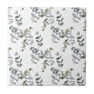 Azulejo Elegante patrón de hojas de eucalipto verde salvia