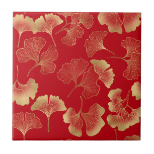 Azulejo Elegante patrón de hojas de ginkgo de otoño dorado