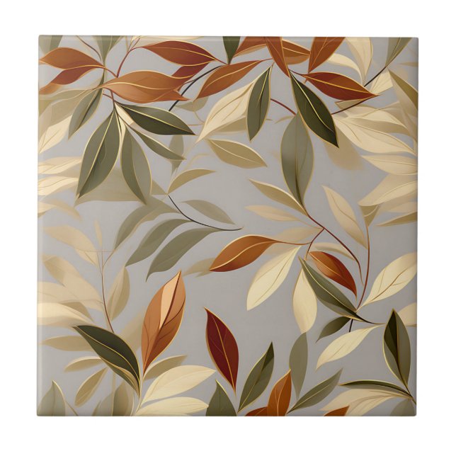 Azulejo Elegante patrón de hojas de oliva y oro (Frente)