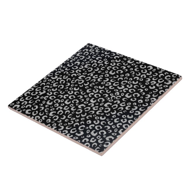 Azulejo Elegante patrón de leopardo negro plateado Purpuri (Lado)
