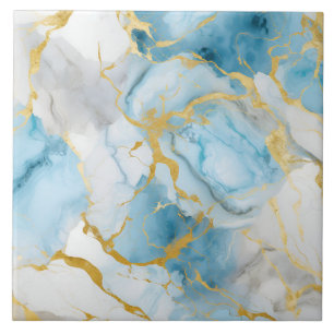 Azulejo Elegante patrón de mármol azul y blanco dorado
