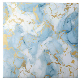 Azulejo Elegante patrón de mármol azul y blanco dorado