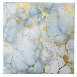 Azulejo Elegante patrón de mármol azul y blanco dorado