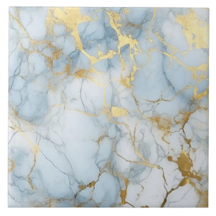 Azulejo Elegante patrón de mármol azul y blanco dorado