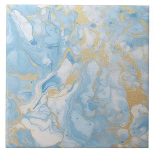 Azulejo Elegante patrón de mármol azul y blanco dorado