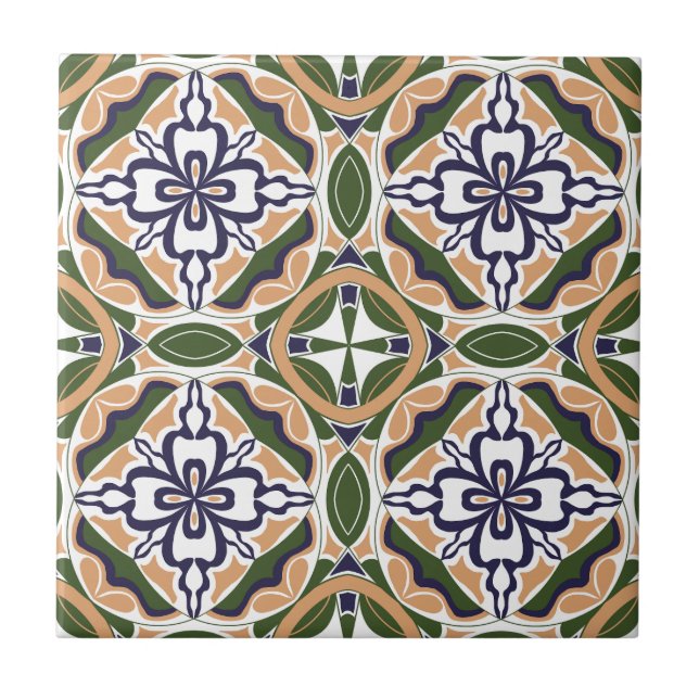 Azulejo Elegante Patrón de mosaico floral geométrico verde (Frente)
