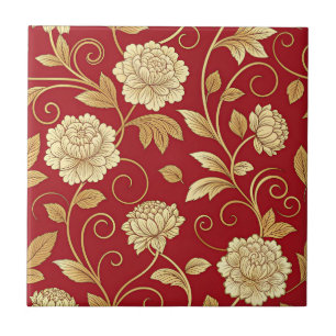 Azulejo Elegante patrón de vid floral carmesí