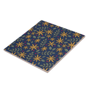 Azulejo Elegante patrón floral amarillo sobre azul