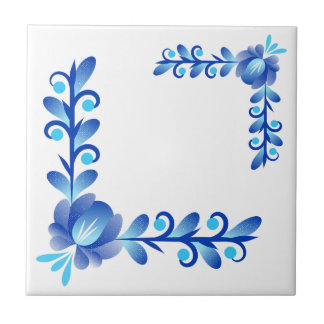 Azulejo Elegante patrón floral azul y blanco mediterráneo