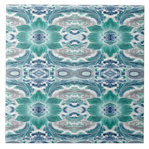 Azulejo Elegante patrón floral barroco en azul turquesa y